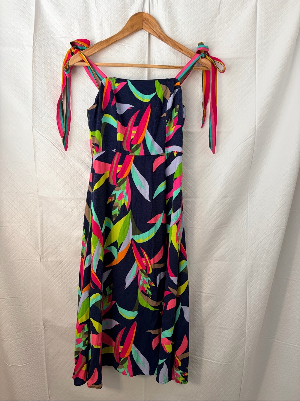 Trina Turk Navy Multicolor Tropical Tie-Shoulder Maxi Dress
